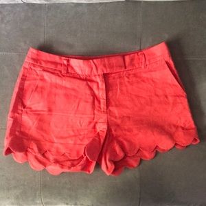 Red J Crew Scalloped Shorts